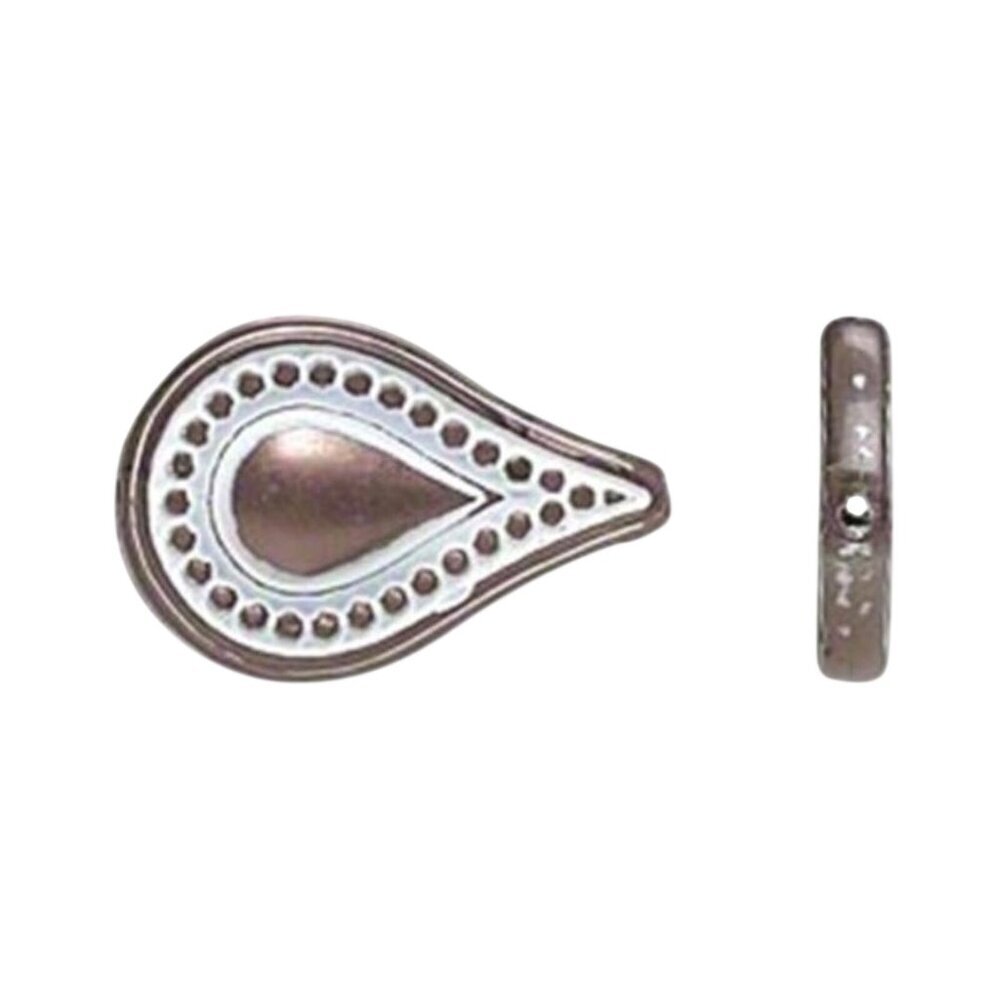 Vintage 80s Bronze White 24x16mm Dotted Flat Teardrop Art Deco Acrylic Beads 4 p
